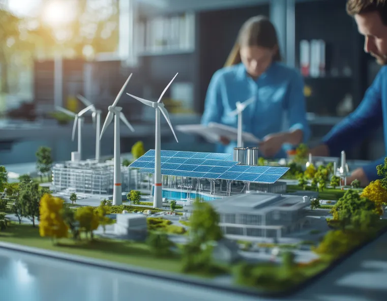Imagem de maquete realista de usina eólica Imagem de maquete realista de usina eólica